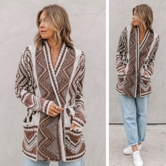 Chocolate Mocha Southwest Shawl Cardigan - Picture 2 of 7